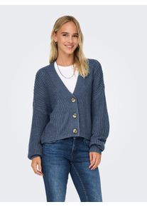 Only Damen Strickjacke "ONLCAROL NICE L/S CARDIGAN KNT NOOS", blau, modisch, Gr. S, unifarben, Strick, Rippstrick, Obermaterial: 100% Polyacryl,