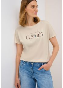 Cecil Damen T-Shirt, beige, casual, Gr. S, bedruckt, Jersey, Obermaterial: 50% Baumwolle, 50% Modal, Shirts, mit Wording