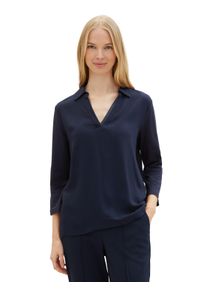 Tom Tailor Damen Langarmshirt, blau, casual, Gr. XS, Obermaterial: 100% Viskose, Shirts, mit Polokragen