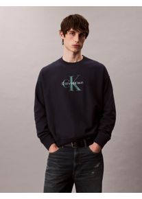 Herren Sweatshirt "LS EU 350TERRY MONOLOGO CN SWTSH", blau, casual, Gr. L, Calvin Klein Jeans, unifarben, Sweatware, Obermaterial: 100% Baumwolle,