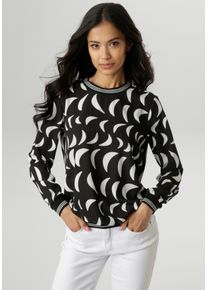 Damen Shirtbluse, schwarz-weiß, modisch, Gr. 48, Aniston SELECTED, gemustert, bedruckt, Cru00eape, Obermaterial: 97% Polyester, 3% Elasthan, Blusen,