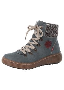 Rieker Damen Winterboots, Gr. 38, blau, Lederimitat, Textil, sportlich, Schuhe, Winterstiefelette, Schnürboots, Outdoorboots mit Warmfutter