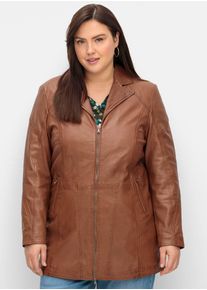 sheego Damen Lederjacke, braun, Gr. 46, unifarben, 100% Leder, Jacken