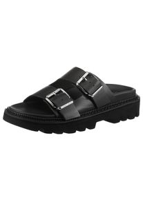 Tommy Jeans Damen Pantolette "TJW DOUBLE STRAP SANDAL", Gr. 38, schwarz, Leder, modisch, Schuhe, Plateau, Sommerschuh, Schlüpfschuh mit zwei