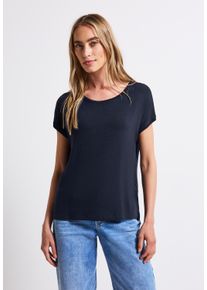 Street One Damen T-Shirt, blau, casual, Gr. 38, unifarben, Stoff, 95% Viskose, 5% Elasthan, Shirts, mit Materialmix