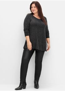 sheego Damen Longshirt "Longshirt", schwarz, Gr. 48, unifarben, 80% Polyimid, 15% metallisierte Fasern, 5% Elasthan, Shirts