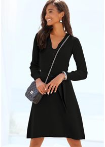 Lascana Damen Strickkleid, schwarz, modisch, Gr. 38, unifarben, Rippstrick, Obermaterial: 50% Viskose, 25% Polyamid, 25% Polyester, Kleider, und