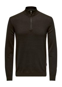 Only & Sons ONLY & SONS Herren Strickpullover "ONSWYLER LIFE REG 14 HALF ZIP KNIT NOOS", braun, Basic, Gr. M, unifarben, Strick, Obermaterial: 78% Viskose, 22%