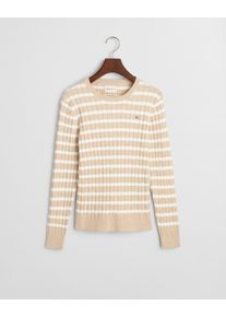 Gant Damen Rundhalspullover "STRETCH COTTON CABLE STRIPE C-NECK"seed melange, casual, Gr. S, Strick, Obermaterial: 88% Baumwolle, 10% Polyamid, 2%