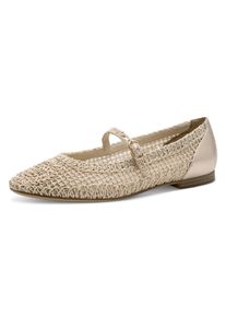 Tamaris Damen Riemchenballerina, Gr. 40, gold, Textil, Lederimitat, modisch, Schuhe, Blockabsatz, Halbschuh, Frühlingsschuh in modischer Häkeloptik