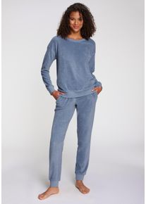 Vivance Dreams Damen Pyjama, Gr. 32, blau, Frottee, Obermaterial: 80% Baumwolle, 20% Polyester, unifarben, Homewear-Sets, in schöner Frottee-Qualität