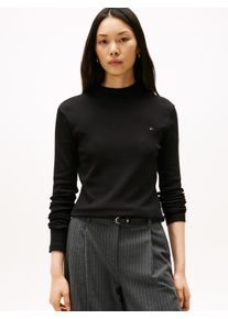 Tommy Hilfiger Damen Langarmshirt "SLIM CODY MOCK-NK LS", schwarz, casual, Gr. XXXL, unifarben, Single Jersey, Obermaterial: 100% Baumwolle, Shirts