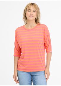 Ragwear Damen 3/4-Arm-Shirt "SHIMONA STRIPES", orange, casual, Gr. M, gestreift, geringelt, Jersey, Obermaterial: 50% Polyester, 50% Viskose, Shirts,