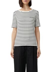 comma, COMMA Damen T-Shirt, grau, casual, Gr. 38, gestreift, Single Jersey, Obermaterial: 92% Viskose, 8% Elasthan, Shirts, mit Logo Stickerei