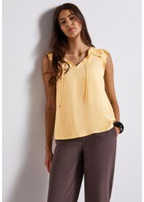 Street One Damen Blusentopbuttercream gelb, casual, Gr. 44, unifarben, Web, Obermaterial: 100% Viskose, Blusen, mit Rüschendetails am Armansatz