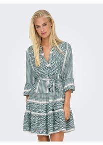 Only Damen Tunikakleid "ONLATHENA LIFE 3/4 SHORT DRESS WVN NOOS"balsam grün aop:athena print, modisch, Gr. M, bedruckt, Web, Obermaterial: 100%