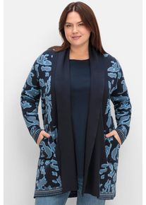 sheego Damen Longstrickjacketiefblau, gemustert, Gr. 56, gemustert, mehrfarbig, 50% Viskose, 26% Polyamid, 24% Polyester, Strickjacken