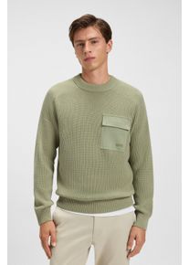 BOSS Orange Herren Strickpullover "Kalamaro"open grün370, casual, Gr. XXXL, unifarben, Strick, Obermaterial: 100% Baumwolle, Pullover, mit Brusttasche