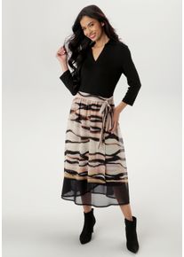 Damen Jerseykleidschwarz, camel, beige, ocker, zimt,, feminin, Gr. 40, Aniston SELECTED, animal-print, gemustert, bedruckt, Chiffon, Obermaterial: