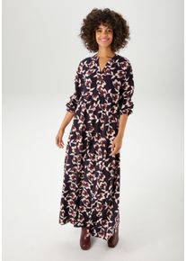 Aniston CASUAL Damen Maxikleidmarine, sand, braun, dunkelbraun, casual, Gr. 48, geblümt, bedruckt, Web, Obermaterial: 100% Viskose, Kleider, mit