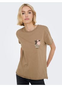 Only Damen Rundhalsshirt "ONLLUCY REG S/S TOP JRS NOOS"cocoa créme print:texana rose, casual, Gr. S, bedruckt, Single Jersey, Obermaterial: 100%