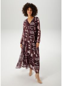 Aniston CASUAL Damen Maxikleidbordeaux, taupe, wollweiß, lila, feminin, Gr. 44, gemustert, bedruckt, Chiffon, Web, Obermaterial: 100% Polyester.