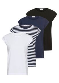 Boysen's BOYSEN'S Damen T-Shirtmarine, gestreift, Basic, Gr. 48, unifarben, gestreift, clean, Jersey, Obermaterial: 50% Baumwolle, 50% Polyester, Shirts,