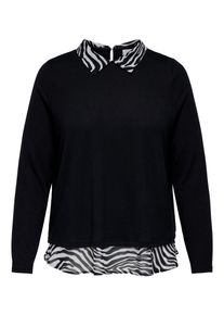 Only CARMAKOMA Damen Blusenshirt "CARALBA LS MIX TOP JRS"schwarz detail:woven zebra, modisch, Gr. L, unifarben mit Farbeinsatz, Jersey, Obermaterial: