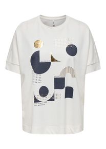 Only Damen Kurzarmshirt "ONLJANY S/S O-NECK PRINT TOP BOX JRS"cloud dancer print:philosophic, modisch, Gr. M, bedruckt, Jersey, Obermaterial: 53%