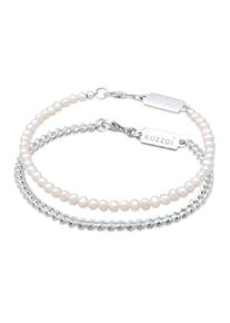 Kuzzoi Armb&auml;nder - Armband Set Panzerkette S&uuml;&szlig;wasserzuchtperlen Wei&szlig; - Gr. 19 CM - in Silber - f&uuml;r Damen