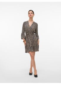 Véro Moda VERO MODA Damen Tunikakleid "VMMELBA 3/4 SHORT BELT DRESS WVN GA NOOS"birch aop:lova leo, modisch, Gr. XS, bedruckt, Web, Obermaterial: 100% Viskose,