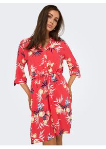 Only Damen Tunikakleid "ONLCORA 3/4 V-NECK TUNIC CS PTM"rose of sharon aop:497 summer devon, modisch, Gr. L, bedruckt, Web, Obermaterial: 100%