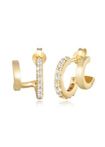 Elli Damen Paar Ohrstecker "Creolen Doppel Zirkonia Stecker 925 Silber", OneSize,mit Steinen, Silber 925 (Sterlingsilber), gold, Silber 925