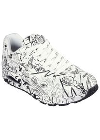 Skechers Herren Sneaker, Gr. 42weiß, schwarz sketch, Lederimitat, casual, Schuhe, mit Skech-Air Luftkammernsohle, Freizeitschuh, Halbschuh, Schnürer