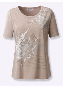Inspirationen Damen Kurzarmshirt "Shirt", beige, Gr. 36, geblümt, gemustert, mehrfarbig, 65% Polyester, 35% Viskose, Shirts