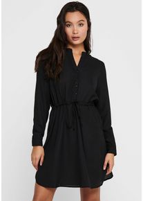Only Damen Druckkleid "ONLCORY L/S V-NECK TUNIC", schwarz, modisch, Gr. XS, unifarben, Web, Obermaterial: 100% Polyester, Kleider, Sommerkleid