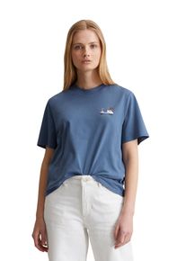 Marc O'Polo Damen T-Shirtcerulean blau, casual, Gr. L, MARC O'POLO DENIM, Jersey, Obermaterial: 100% Baumwolle, Shirts, modischer Print auf der Brust