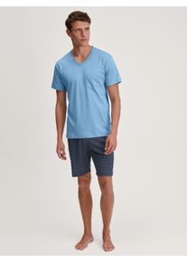 Calida Herren Shorty "Relax Streamline", Gr. S, blau, Interlock, Obermaterial: 100% Baumwolle, casual, Homewear-Sets, mit V-Ausschnitt