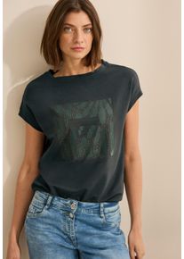 Cecil Damen T-Shirtslate khaki, casual, Gr. M, bedruckt, Jersey, Obermaterial: 48% Baumwolle, 48% Modal, 4% Elasthan, Shirts, mit Artwork Print
