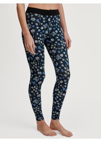 Calida Damen Leggings "Elastic Trend", Gr. S, schwarz, Single Jersey, Obermaterial: 94% Baumwolle, 6% Elasthan, casual, Hosen, mit floralem Print