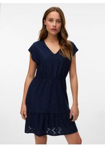 Véro Moda VERO MODA Damen Minikleid "VMKIM CS V-NECK SHORT DRESS JRS GA", blau, modisch, Gr. L, unifarben, Jersey, Obermaterial: 92% Polyester, 8% Elasthan,