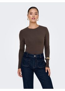 Only Damen Langarmshirt "ONLRILEY O-NECK L/S TOP JRS", braun, modisch, Gr. M, unifarben, Jersey, Obermaterial: 96% Baumwolle, 4% Elasthan, Shirts