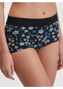 Calida Damen Panty "Elastic Trend", Gr. S, schwarz, Single Jersey, Obermaterial: 94% Baumwolle, 6% Elasthan, Unterhosen, mit floralem Print