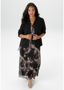 ANISTON PLUS Damen Boleroblazer, schwarz, elegant, Gr. 54, unifarben, Web, Obermaterial: 95% Polyester, 5% Elasthan, Blazer, kurzer, verschlußloser