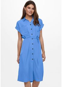 Only Damen Hemdblusenkleid "ONLHANNOVER S/S SHIRT DRESS NOOS WVN", blau, modisch, Gr. 40, unifarben, Web, Obermaterial: 100% Polyester, Kleider,