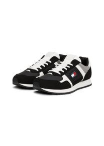 Tommy Jeans Herren Sneaker "TJM RUNNER CASUAL", Gr. 42, schwarz-weiß, Textil, Lederimitat, kontrastfarbene Details, sportlich, Schuhe, Schnürschuh,