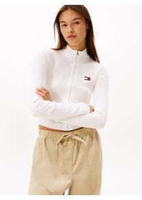 Tommy Jeans Damen Strickjacke "TJW ZIP HIGH NECK CARDIGAN EXT", beige, casual, Gr. L, unifarben, Strick, Obermaterial: 65% Baumwolle, 35% Polyamid,