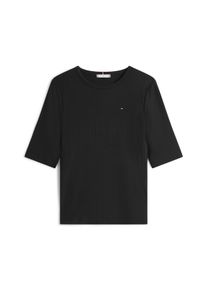 Damen Kurzarmshirt "CRV SLIM 5X2 RIB C-NK 1/2 SLV", schwarz, casual, Gr. 48, Tommy Hilfiger Curve, unifarben, Single Jersey, Obermaterial: 95%