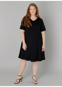 Damen Shirtkleid "Abernathy", schwarz, Basic, Gr. 44, Base Level Curvy, unifarben, Jersey, Obermaterial: 94% Viskose, 6% Elasthan, Kleider,
