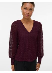 Véro Moda VERO MODA Damen Langarmshirt "VMBECCA LS V-NECK LACE TOP JRS NOOS", rot, modisch, Gr. XL, unifarben, Jersey, Obermaterial: 100% Polyester, Shirts